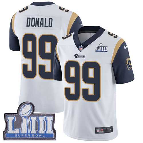 Nike Rams 99 Aaron Donald White 2019 Super Bowl LIII Vapor Untouchable Limited Jersey,We sell and wholesale Nike Rams 99 Aaron Donald White 2019 Super Bowl LIII Vapor Untouchable Limited Jersey on line form chian!